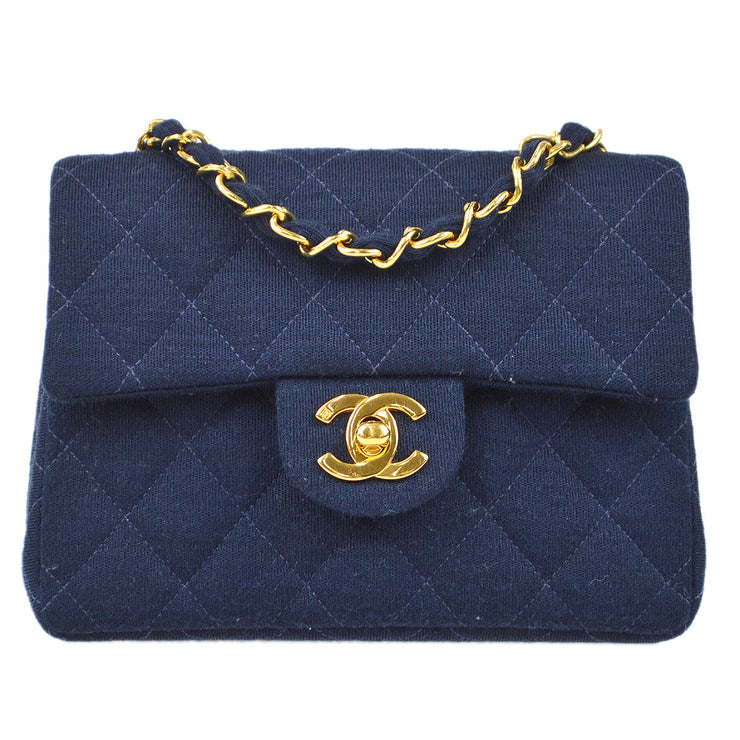 Chanel Classic Flap Mini Square Chain Shoulder Bag Navy Cotton – AMORE  Vintage Tokyo
