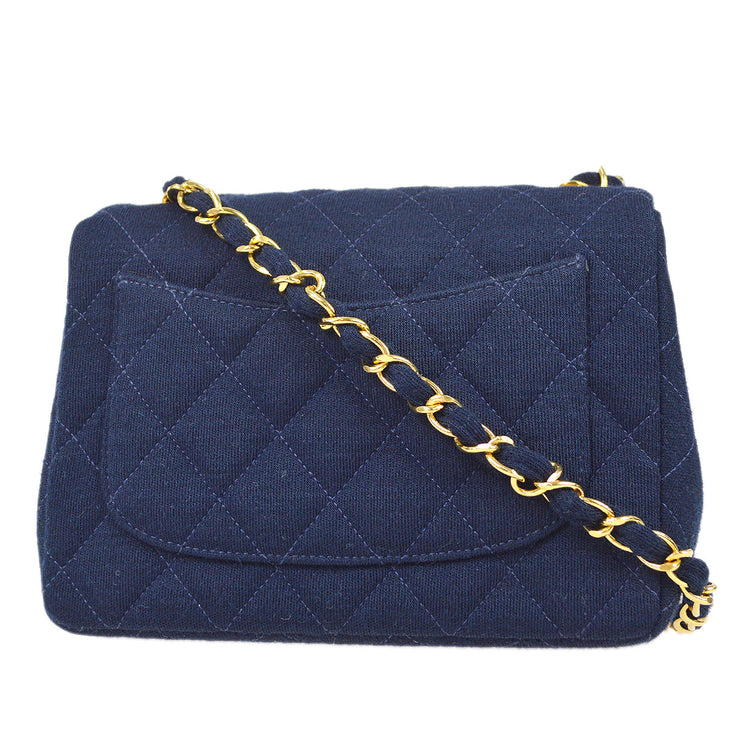 Chanel Classic Flap Mini Square Chain Shoulder Bag Navy Cotton