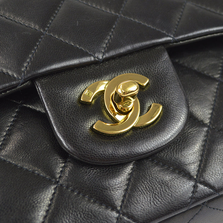 Chanel 1991-1994 Classic Double Flap Medium Shoulder Bag Black