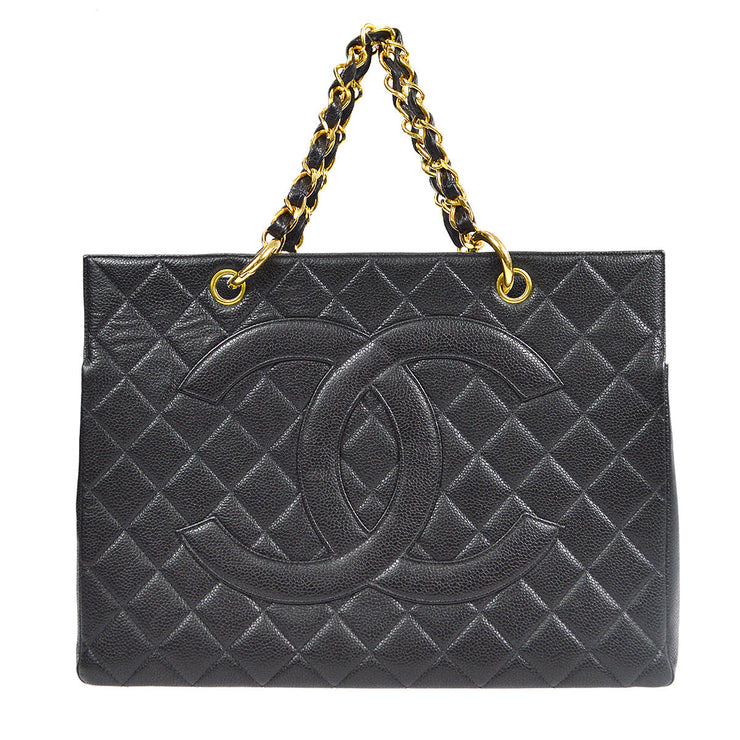 Chanel Chain Tote Handbag Black Caviar