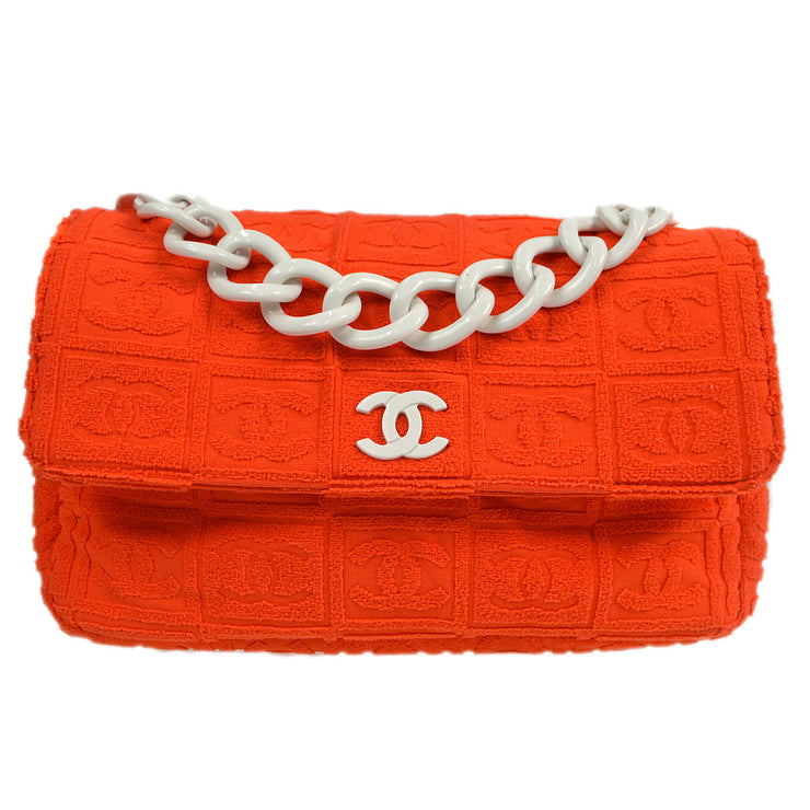 Chanel Plastic Chain Shoulder Bag Orange Cotton 99470