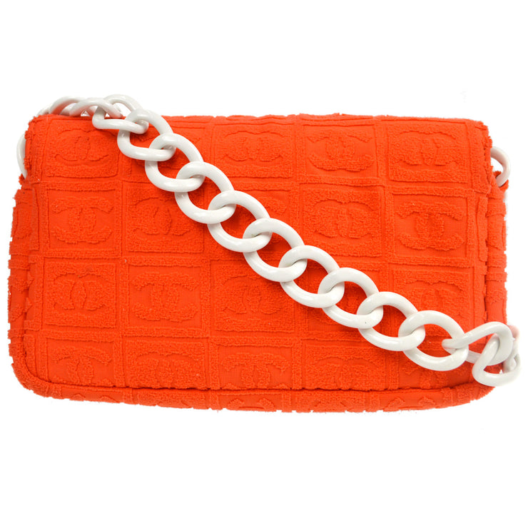 CHANEL VINTAGE CC ORANGE TERRY CLOTH CLASSIC FLAP BAG WITH PLASTIC CHAIN