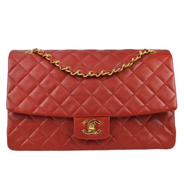 Chanel 1989-1991 Classic Double Flap Medium Shoulder Bag Beige