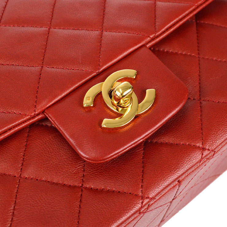 Chanel 1989-1991 Single Flap Large & Pouch Set Red Lambskin