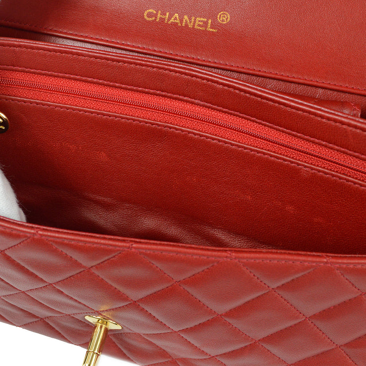 Chanel 1989-1991 Single Flap Large & Pouch Set Red Lambskin