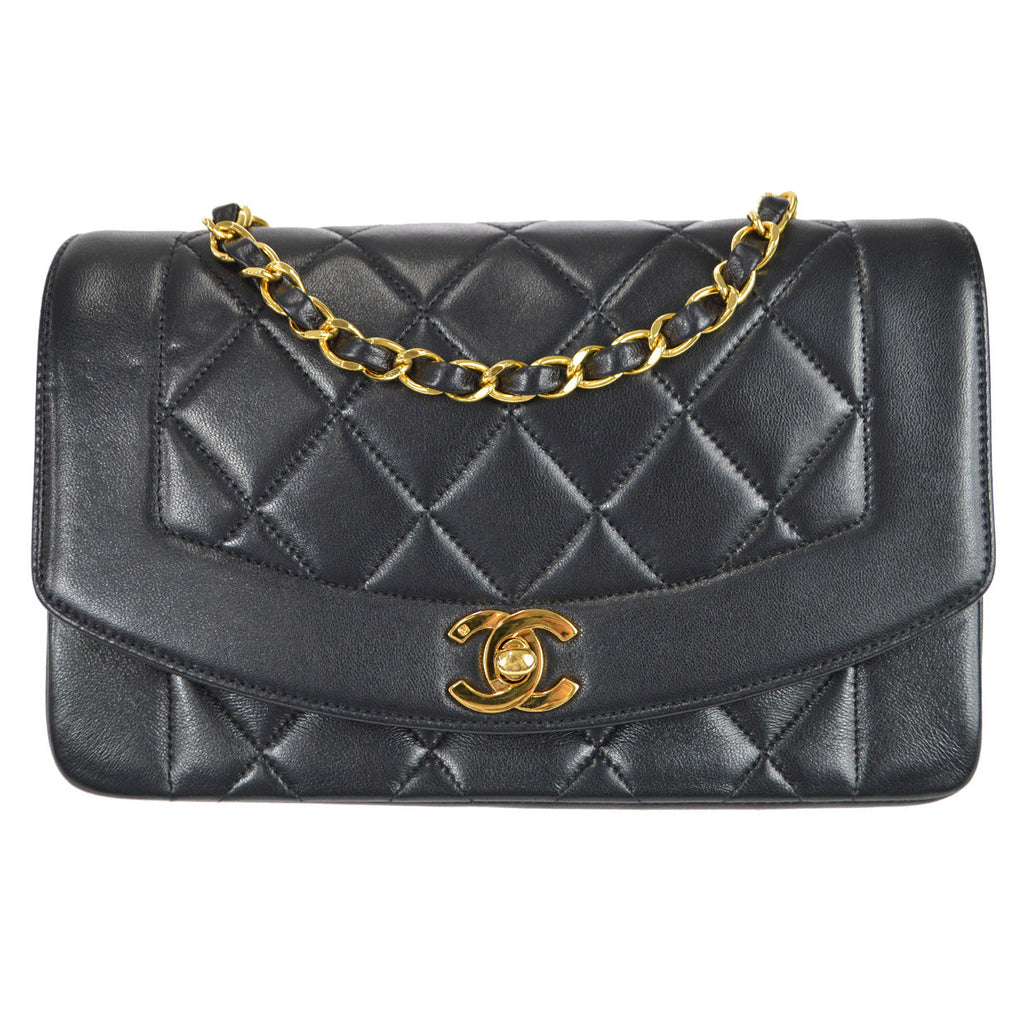 Chanel 1991-1994 Small Diana Chain Shoulder Bag Black Lambskin