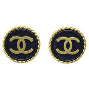 Chanel Black & Gold Rope Edge Earrings Clip-On