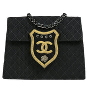 Chanel 2004-2005 Emblem Chain Shoulder Bag Black