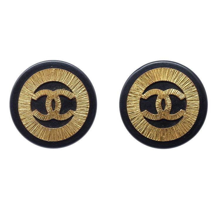 Chanel Button Earrings Black Clip-On 28