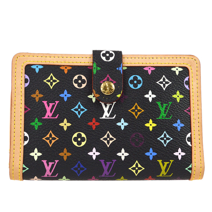Louis Vuitton Black Monogram Multicolor Porte-Monnaie Plat Wallet