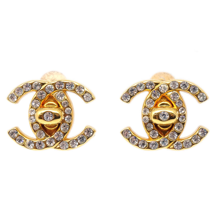 Chanel Rhinestone Turnlock Earrings Clip-On Small 96A