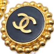 Chanel Button Earrings Gold Black Clip-On 93A