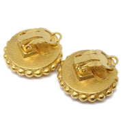 Chanel Button Earrings Gold Black Clip-On 93A