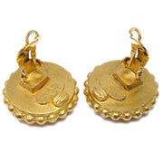 Chanel Button Earrings Gold Black Clip-On 93A