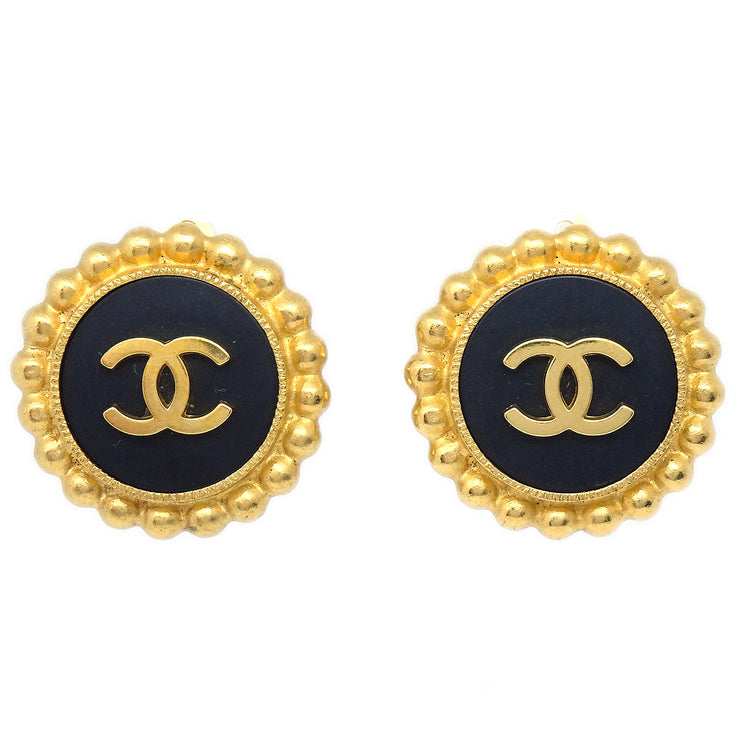 Vintage Chanel earrings CC logo black wood white round