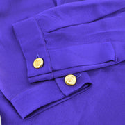 Chanel 1991 logo-buttons collarless silk shirt #38