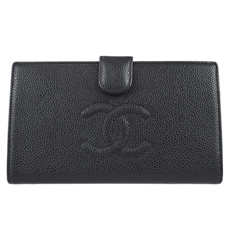 Chanel 2006-2008 Black Caviar Timeless Long Wallet