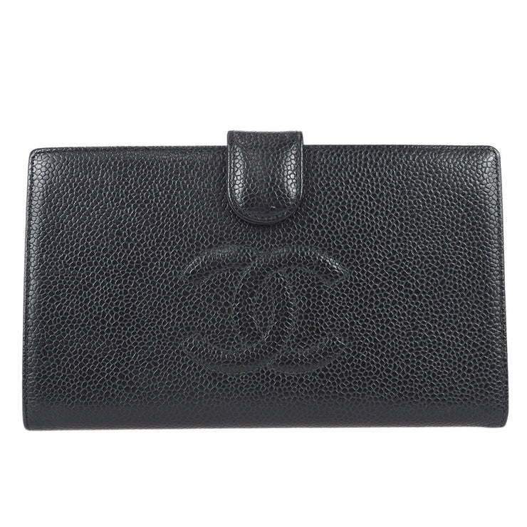 Chanel 2004-2005 Timeless Long Wallet Black Caviar