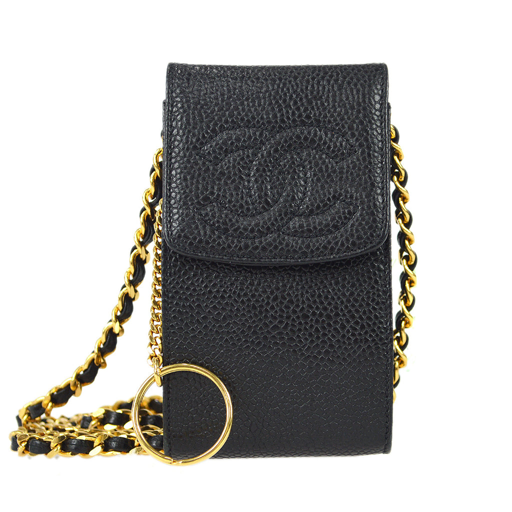 Chanel Shoulder Pochette Bag Key Ring Caviar Skin Black 3650409 99641