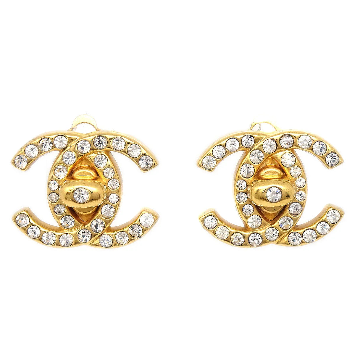 Chanel Rhinestone Turnlock Earrings Clip-On Small 96A