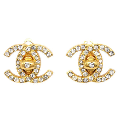 Chanel Rhinestone Turnlock Earrings Clip-On Small 96A