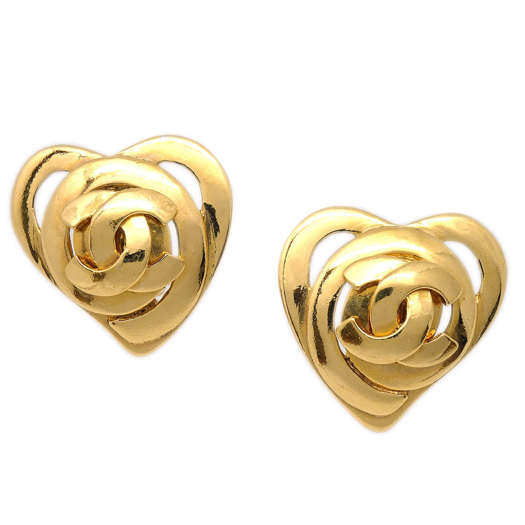 Chanel Heart Earrings Gold Clip-On 95P