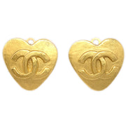 Chanel Heart Earrings Gold Clip-On 95P Small