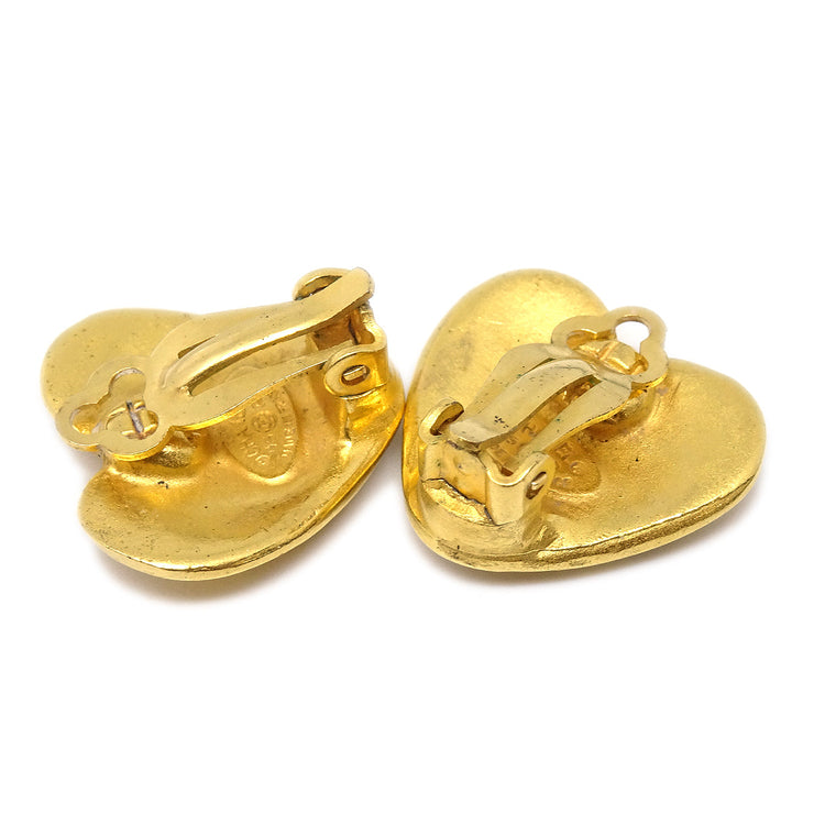 Chanel Heart Earrings Gold Clip-On 95P Small