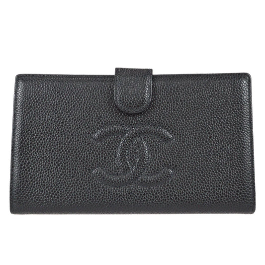 Chanel 2001-2003 Timeless Long Wallet Black Caviar