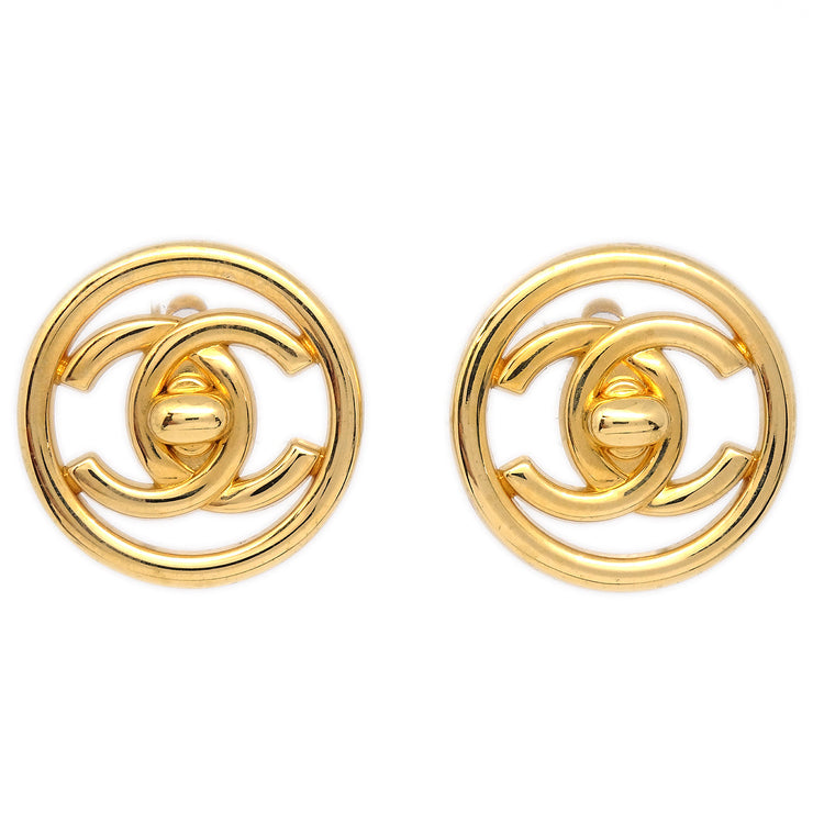 Chanel 1997 Round CC Turnlock Earrings Gold Clip-On Large