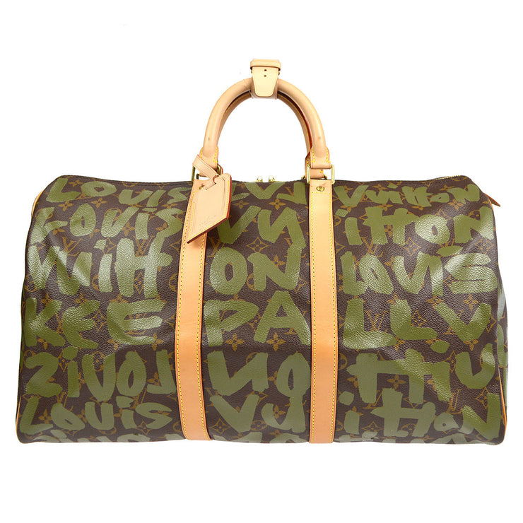 LOUIS VUITTON Keepall 50 Bandouliere Camouflage Nylon Monogram Travel Bag  Black