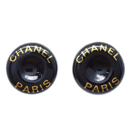 Chanel 1997 Button Logo Earrings Black Clip-On