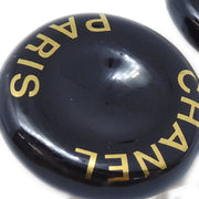 Chanel 1997 Button Logo Earrings Black Clip-On