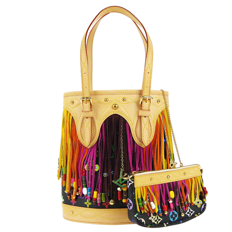 VERY RARE Louis Vuitton LV Monogram Multicolor Fringe Bucket Bag Purse  DUSTBAG
