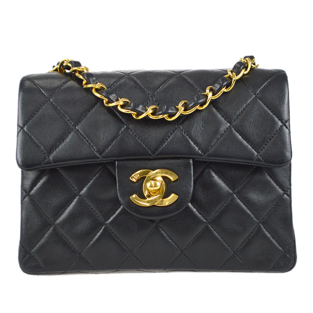 Chanel Classic Flap Mini Square Chain Shoulder Bag Black Lambskin
