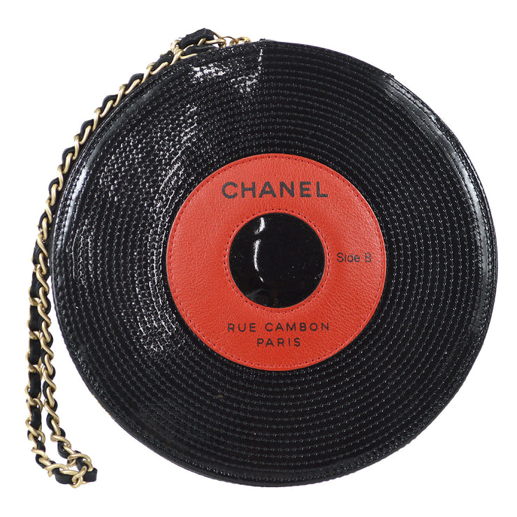 Chanel 2003-2004 Record Chain Clutch Bag Black