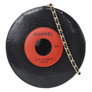 Chanel 2003-2004 Record Chain Clutch Bag Black