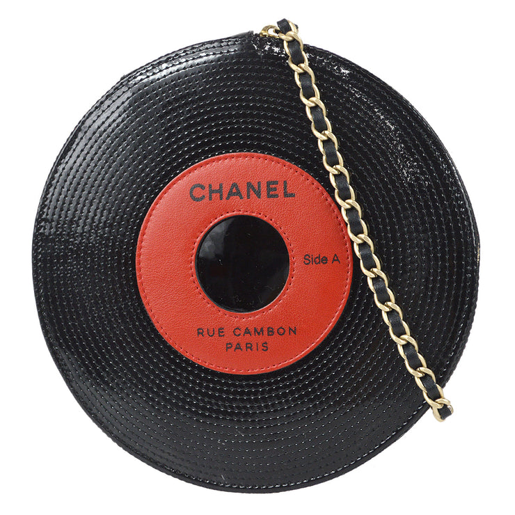 Chanel 2003-2004 Record Chain Clutch Bag Black