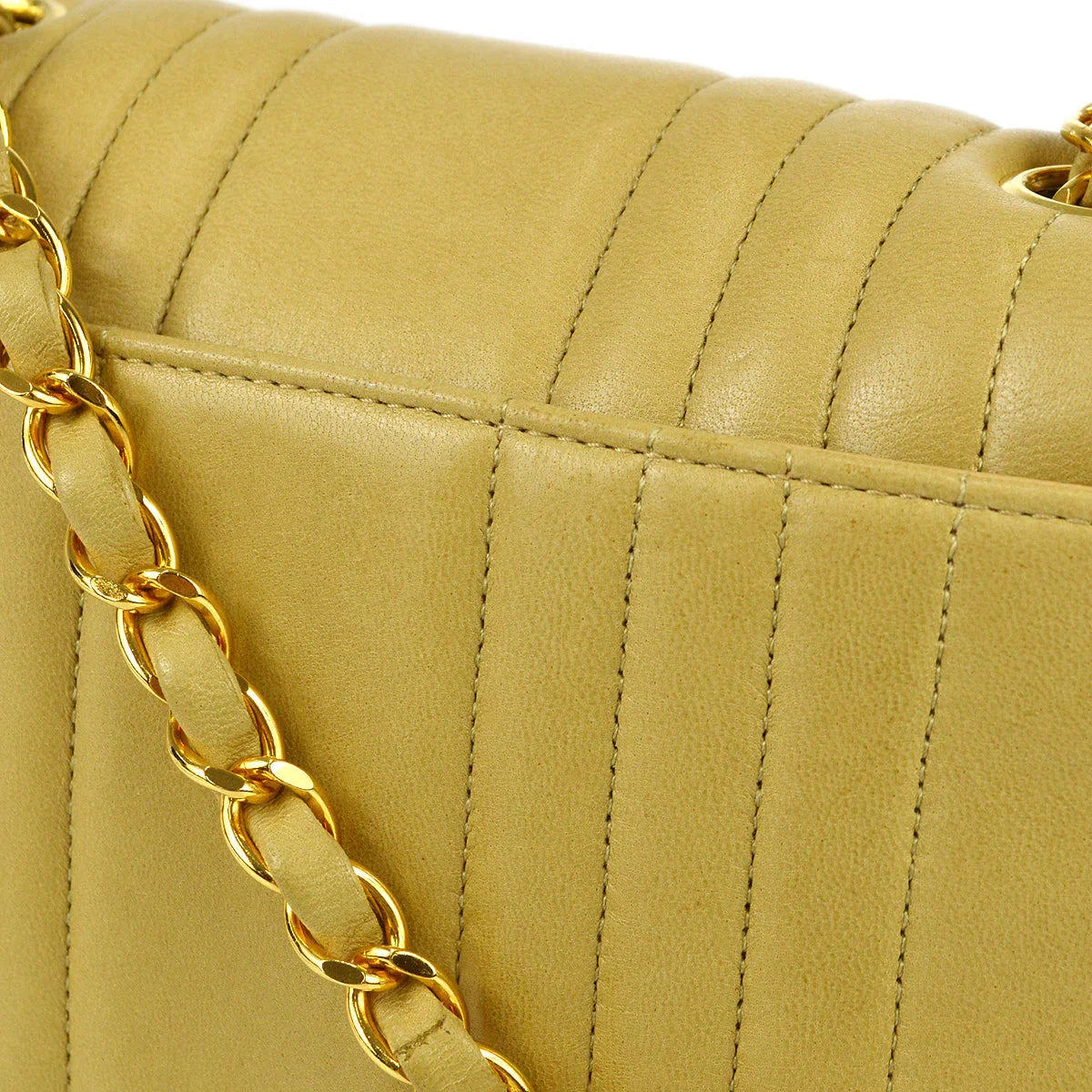 Chanel * 1991-1994 Beige Lambskin Mini Vertical Stitch Square Flap Bag 17