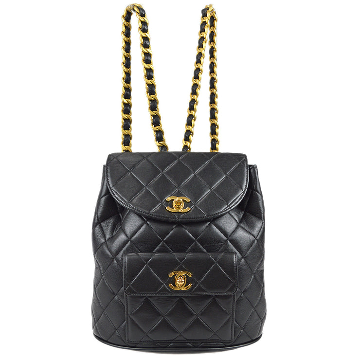 Chanel Black Quilted Lambskin Round Drawstring Bag Gold Hardware