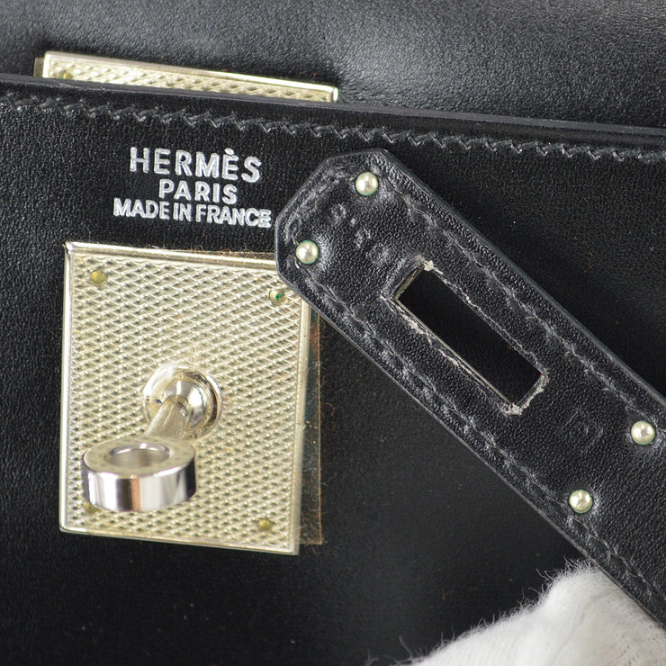 Hermes * 2003 Kelly 32 Sellier Guilloche Black Box Calf