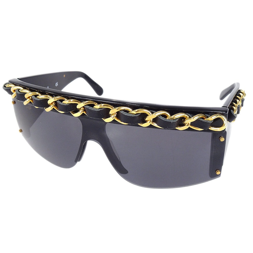 Chanel Chain Sunglasses Black Eyewear Small Good