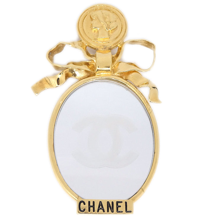 Chanel Bow Mirror Brooch Pin Gold