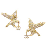Chanel Rhinestone Eagle Earrings Clip-On Gold 01P