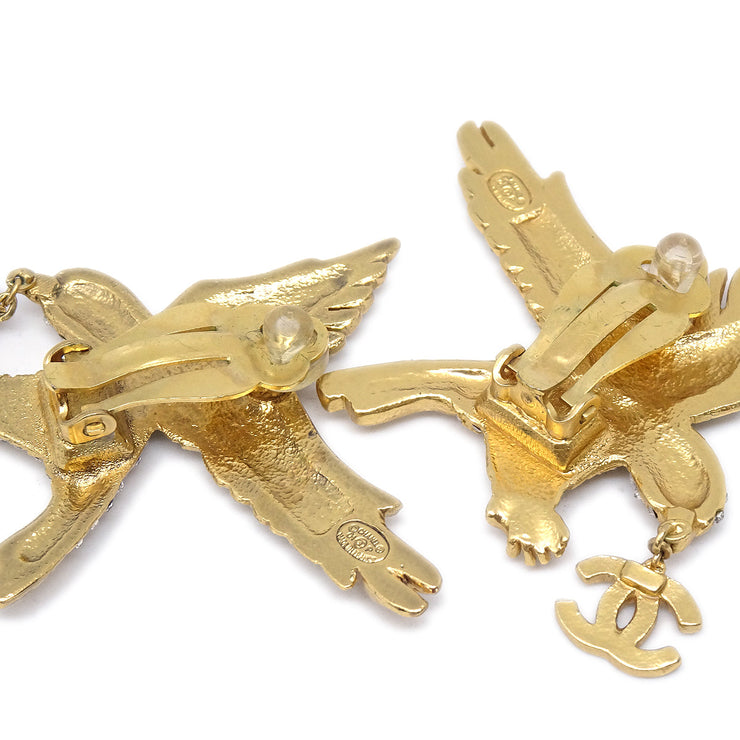 Chanel Rhinestone Eagle Earrings Clip-On Gold 01P