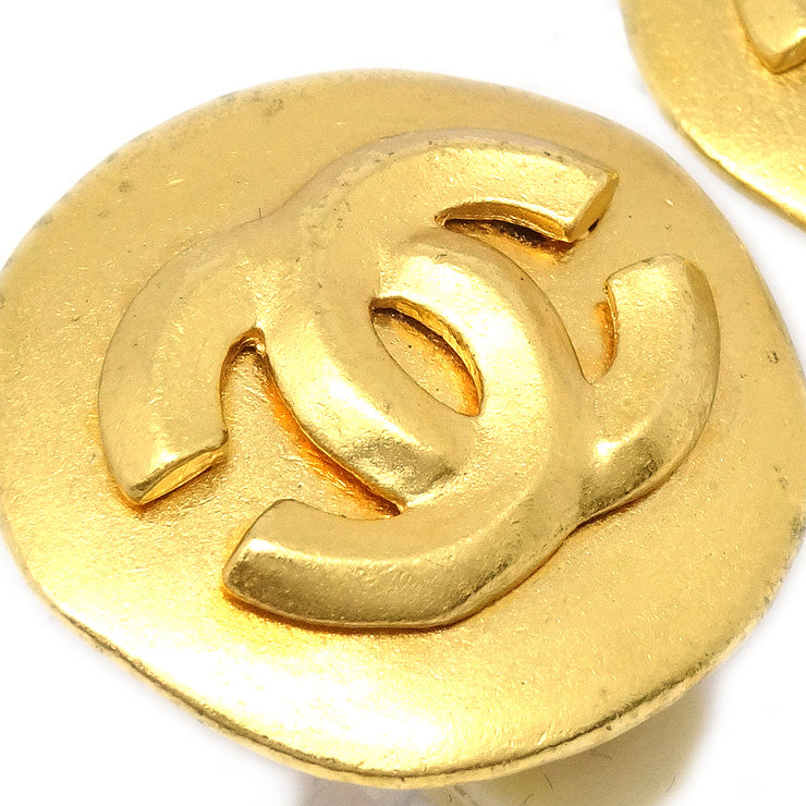 Chanel Button Earrings Gold Clip-On Large 96P