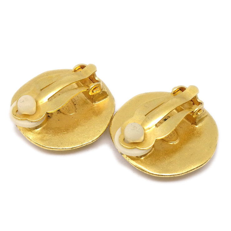 Chanel Button Earrings Gold Clip-On Large 96P