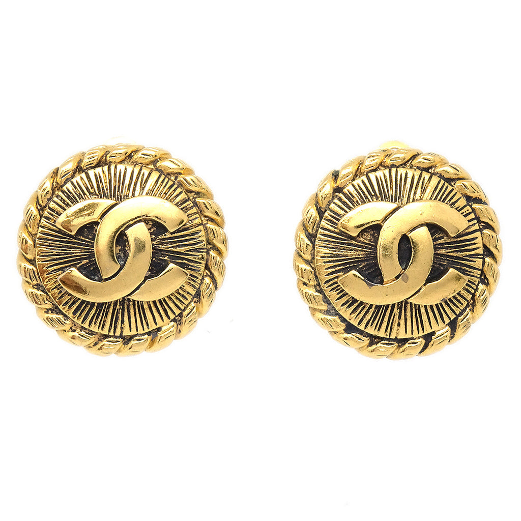 Authentic Celine GP Logo Clip On Earrings Classic Gold Jewelry Accessories