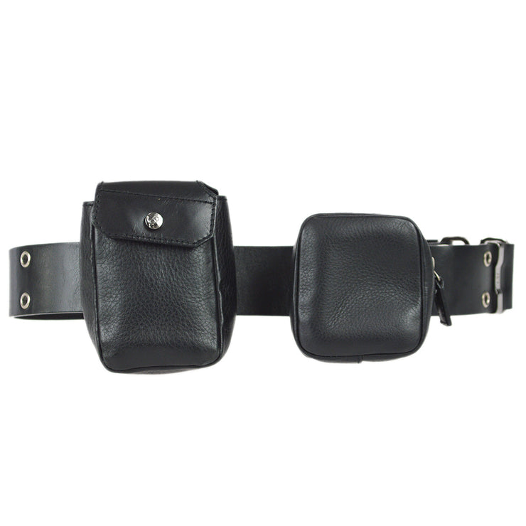 Christian Dior 2002 Twin Pochette Belt Bum Bag Black Black＃85