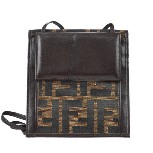 Fendi Zucca肩带钱包钱包pochette brown